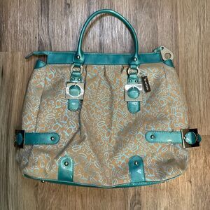Bebe Purse Bag Handbag Tote‎ Vintage Large Blue Khaki Logo